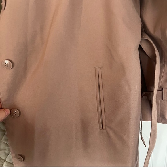 Vintage Mauve Trench Coat Belted Faux Fur Lined Light Purple Weather Resistant - Picture 8 of 15